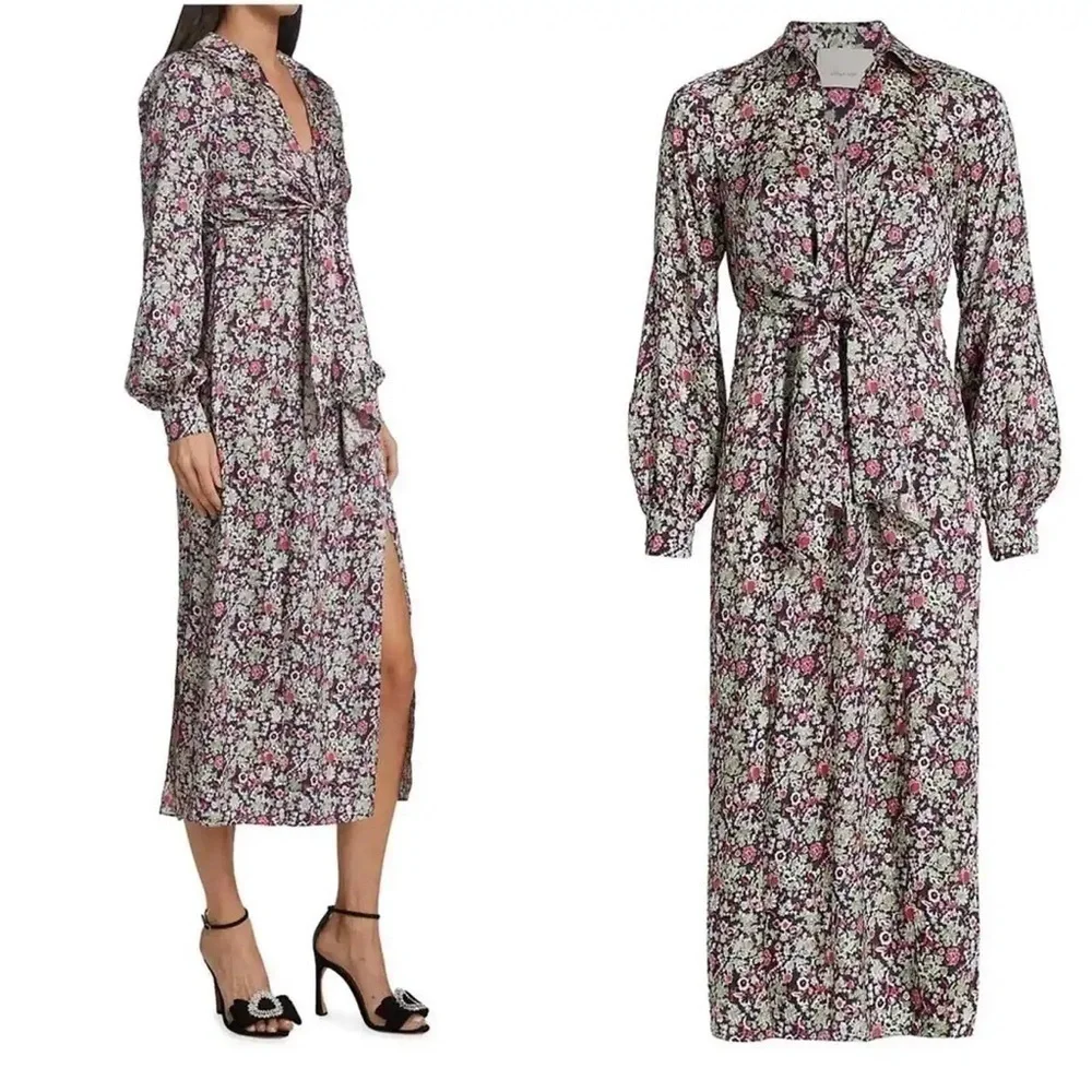 NWT Cinq a Sept Quin Floral Tie Midi Dress - Picture 8 of 8